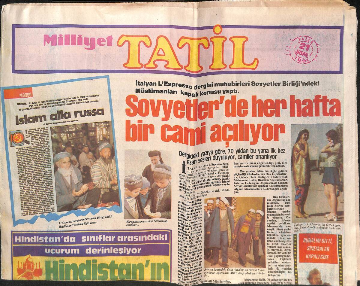 Milliyet Gazetesi Tatil Eki 21 Nisan 1991 - Sinemacılığın Altın Çağı - Çevre İçin İbret Heykeli GZ138098 - 1
