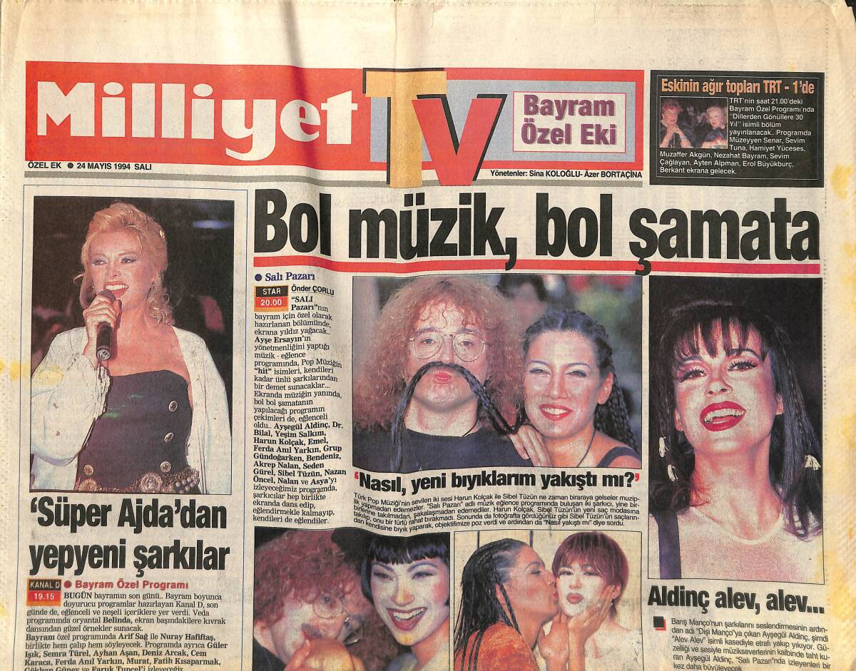 Milliyet Gazetesi TV Eki 24 Mayıs 1994 - Ayşegül Aldinç Alev Alev - Süper Ajda'dan Yepyeni Şarkılar GZ153040 - 1