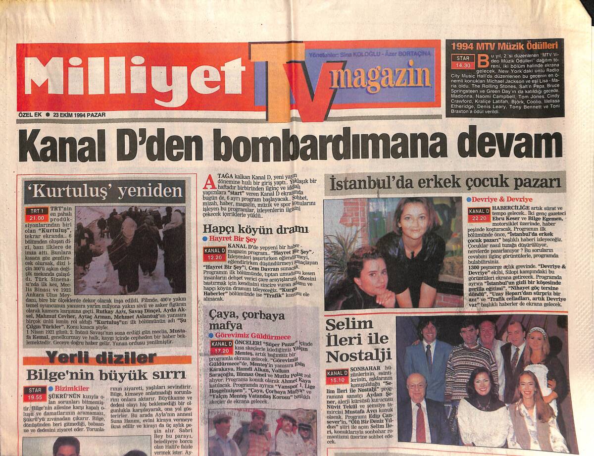 Milliyet Gazetesi TV Magazin Eki 23 Ekim 1994 - Kanal D'den Bombardımana Devam GZ152440 - 1