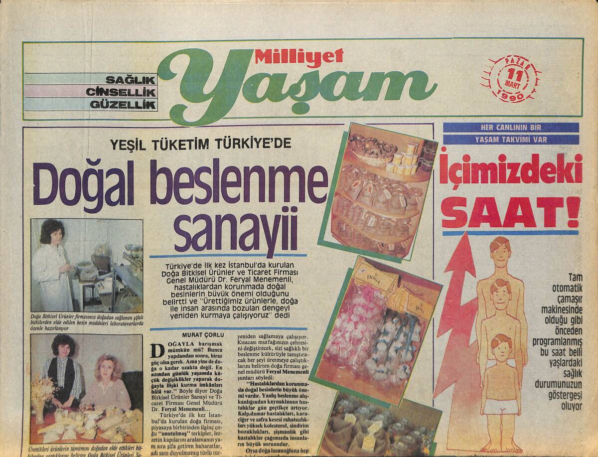 Milliyet Gazetesi Yaşam Eki 11 Mart 1990 - Doğal Beslenme Sanayii GZ157970 - 1