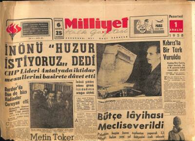 Milliyet Halk Gazetesi 1 Aralık 1958 - Edremitte Dün 4 Dükkan Yandı GZ83515 - 1