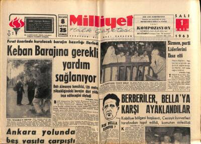 Milliyet Halk Gazetesi 1 Ekim 1963 - Keban Barajına Gerekli Yardım Sağlanıyor - Bin Bella Kimdir ? GZ92858 - 1