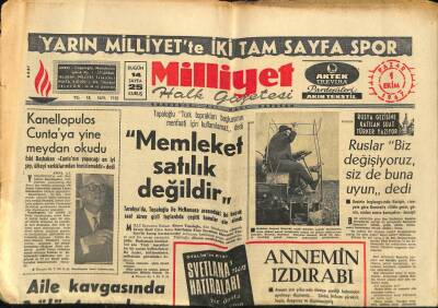 Milliyet Halk Gazetesi 1 Ekim 1967 - Kanellopulos Cuntaya Yine Meydan Okudu GZ88497 - 1