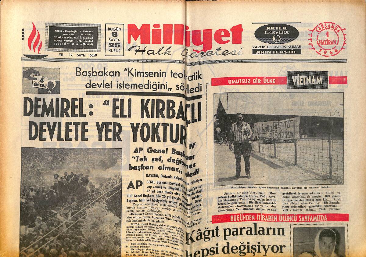 Milliyet Halk Gazetesi 1 Haziran 1966 - Kâğıt Paraların Hepsi Değişiyor - Zonguldak'ta 3600 İşçi Ocağa Girmiyor GZ160436 - 1