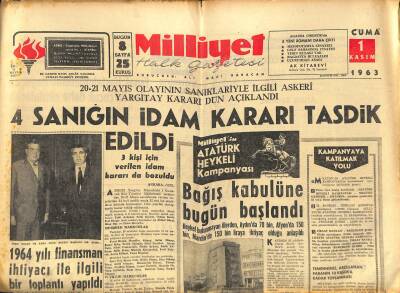 Milliyet Halk Gazetesi 1 Kasım 1963 - Ankarada Açık Hava Toplantısı Yasak Edildi GZ118003 - 1