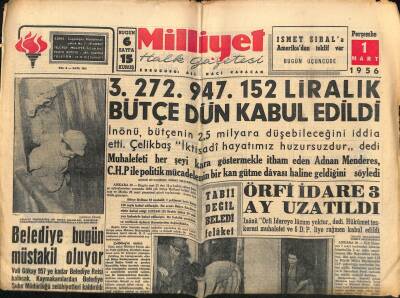Milliyet Halk Gazetesi 1 Mart 1956 - Belediye Bugün Müstakil Oluyor - Eisenhower , Tekrar Adaylığını Koyacak GZ117671 - 1