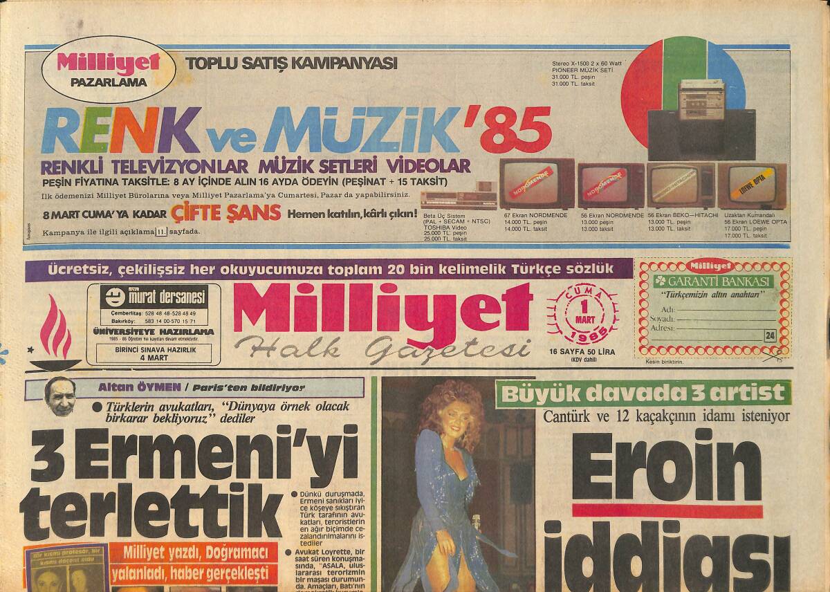 Milliyet Halk Gazetesi 1 Mart 1985 - Galatasaray , Fenerbahçe'yi Kupadan Eledi GZ159188 - 3