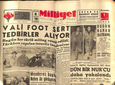 Milliyet Halk Gazetesi 1 Mayıs 1958 - Vali Foot Sert Tedbirler Alıyor GZ76168 - 1