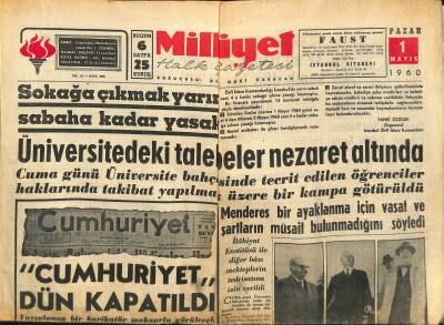 Milliyet Halk Gazetesi 1 Mayıs 1960 - İskoçya Milli Maçı İçin Hazırlıklar Başladı - Cumhuriyet Gazetesi Dün Kapatıldı GZ121633 - 1