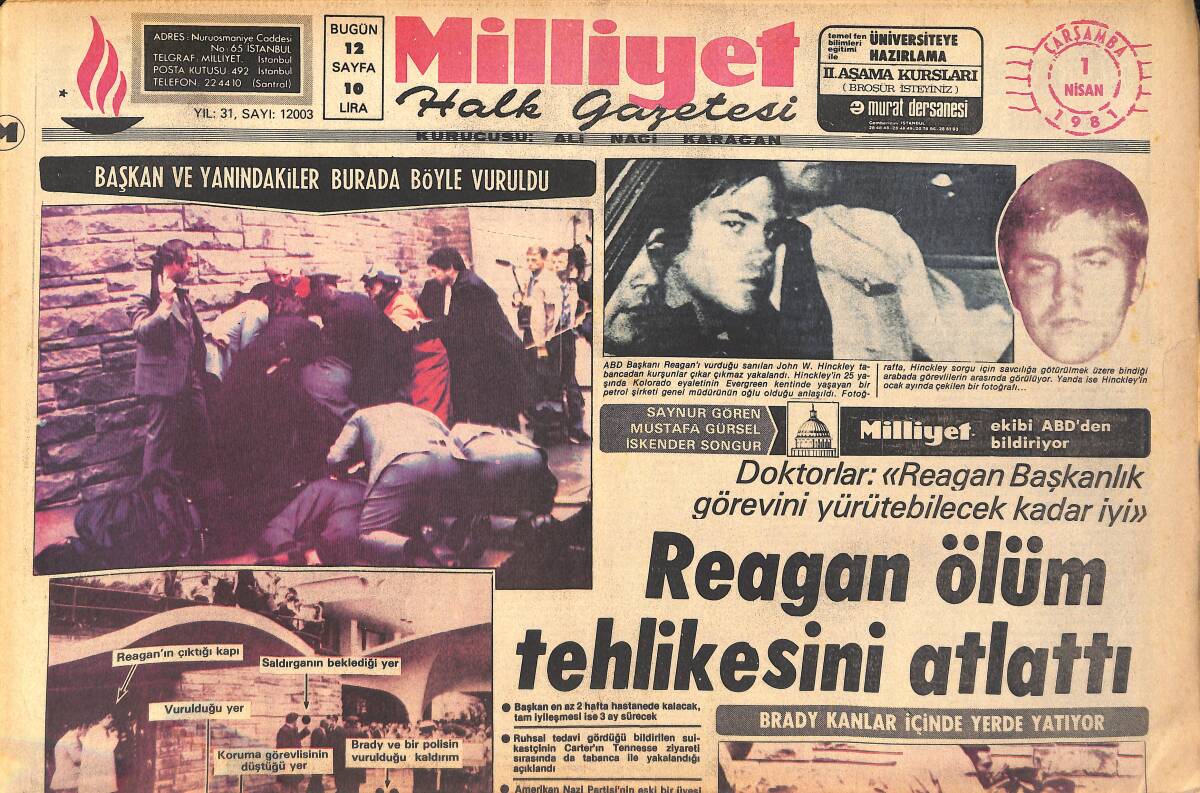 Milliyet Halk Gazetesi 1 Nisan 1981 - Reagan Ölüm Tehlikesini Atlattı - Alo Deterjan Reklam Afişi GZ159186 - 3