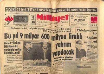 Milliyet Halk Gazetesi 1 Şubat 1963 - Bu Yıl 9 Milyar 600 Milyon Liralık Yatırım Yapılacak GZ79048 - 1