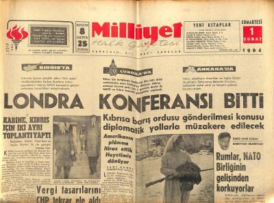 Milliyet Halk Gazetesi 1 Şubat 1964 - Konsarsyum 100 Milyon Dolar Vermeyi Teklif Etti - Londra Konferansı Bitti GZ121378 - 1