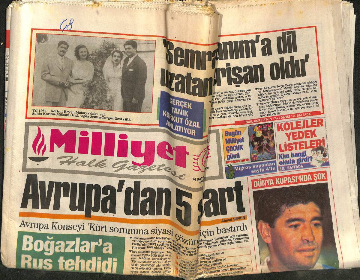 Milliyet Halk Gazetesi 1 Temmuz 1994 - Boğazlara Rus Tehdidi - Maradona Efsanesi Bitti GZ153075 - 1