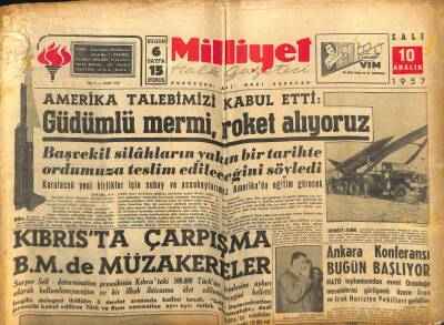 Milliyet Halk Gazetesi 10 Aralık 1957 - Denizpark Oteli Tamamen Yandı - Ankara Konferansı Bugün Başlıyor GZ117822 - 1