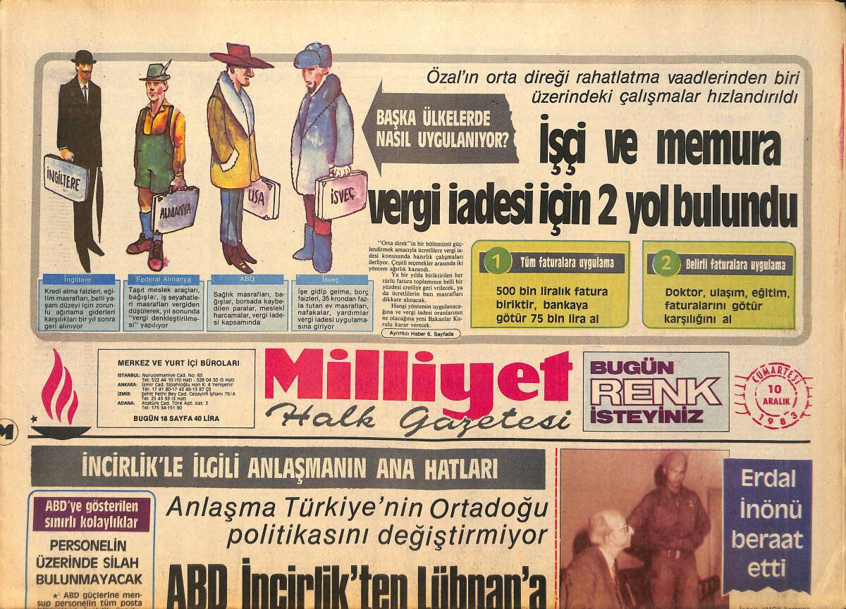 Milliyet Halk Gazetesi 10 Aralık 1983 - Erdal İnönü Beraat Etti - Özal : ''Dışarıdan Bakan Alabilirim'' GZ161197 - 1