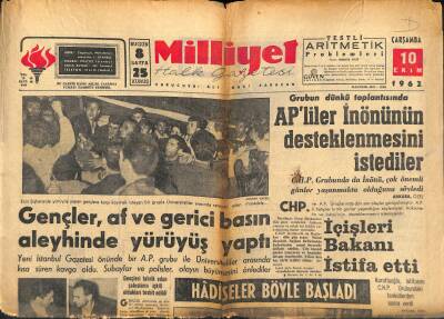 Milliyet Halk Gazetesi 10 Ekim 1962 - APliler İnönünün Desteklenmesini İstediler GZ118082 - 1