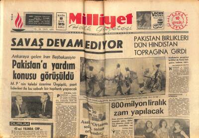 Milliyet Halk Gazetesi 10 Eylül 1965 - Pakistan Birlikleri Dün Hindistan Toprağına Girdi - GZ117808 - 1
