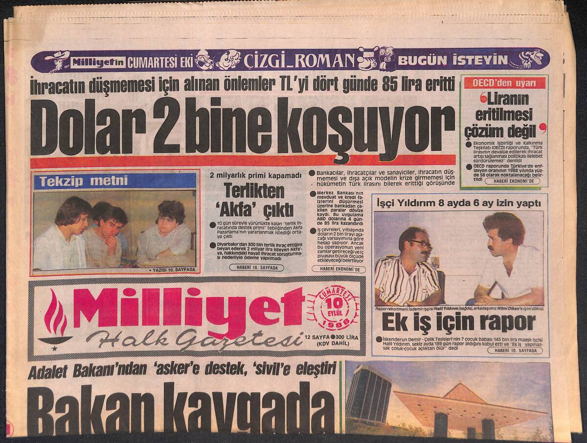 Milliyet Halk Gazetesi 10 Eylül 1988 - Trabzonspor'a Şenol Geliyor - Seul Parkı'nda Özal Çeşmesi GZ133130 - 1