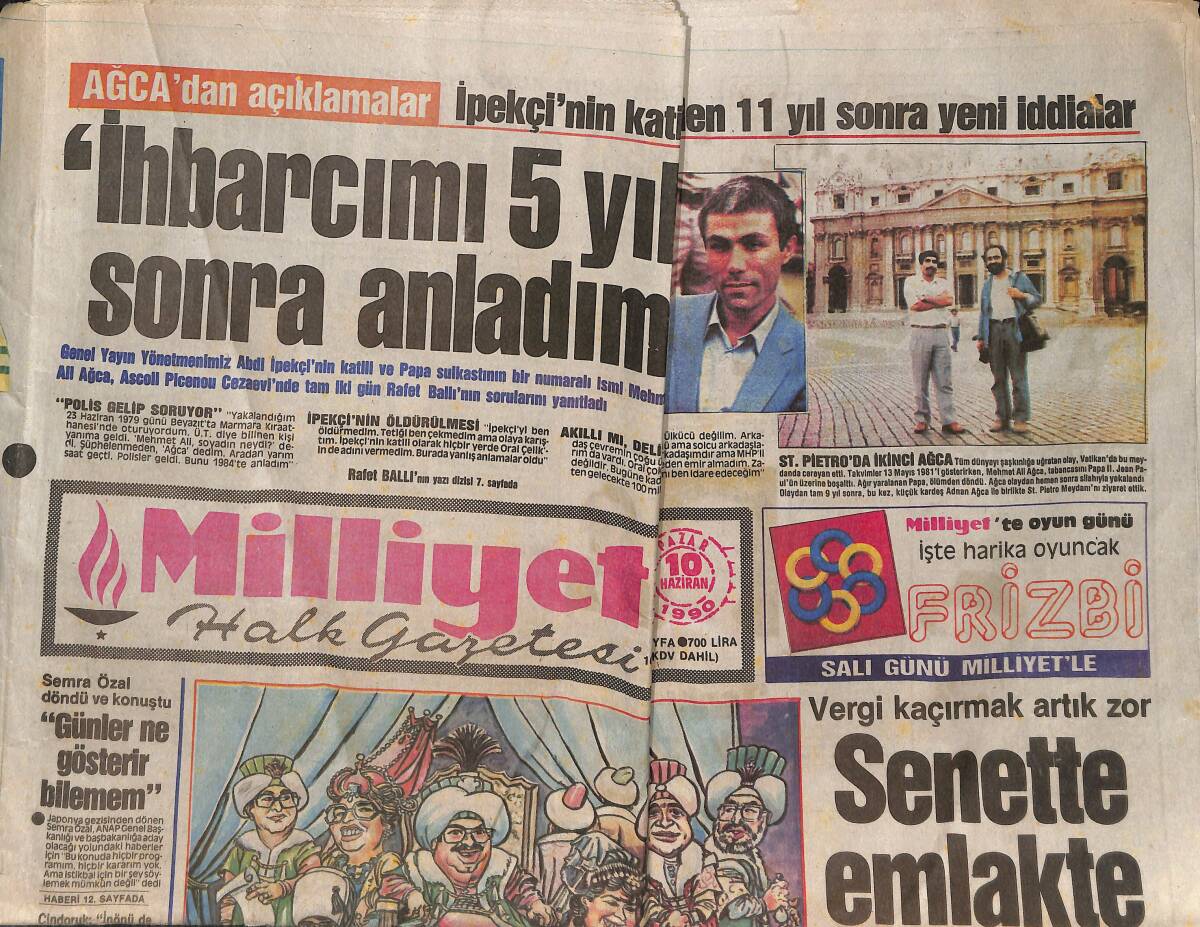 Milliyet Halk Gazetesi 10 Haziran 1990 - Ağca'dan Açıklamalar - Maradona'yı Tut Arjantin'i Yen GZ152453 - 1