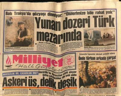 Milliyet Halk Gazetesi 10 Mart 1989 - Yunan Dozeri Türk Mezarında GZ76854 - 1