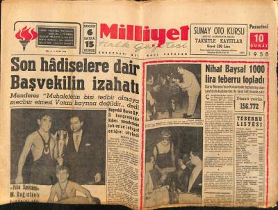 Milliyet Halk Gazetesi 10 Şubat 1958 - Nihat Baysal 1000 Lira Teberru Topladı GZ88754 - 1