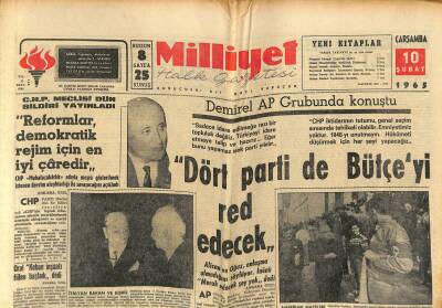 Milliyet Halk Gazetesi 10 Şubat 1965 - Tatvan Ve Muşta 16 Kişi Çığ Altında Öldü - Demirel AP Grubunda Konuştu GZ121398 - 1