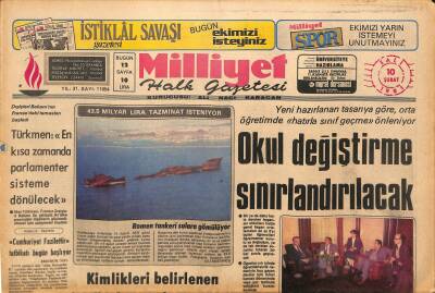 Milliyet Halk Gazetesi 10 Şubat 1981 - Romen Tankeri Sulara Gömülüyor - Okul Değiştirme Sınırlandırılacak GZ126011 - 1