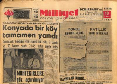 Milliyet Halk Gazetesi 10 Temmuz 1955 - Konyada Bir Köy Tamamen Yandı GZ88869 - 1