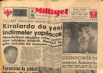 Milliyet Halk Gazetesi 10 Temmuz 1956 - Eisenhowerin Muavini Ankarada - Yunanistanda Şiddetli Zelzeleden 50 Kişi Öldü GZ118263 - 1