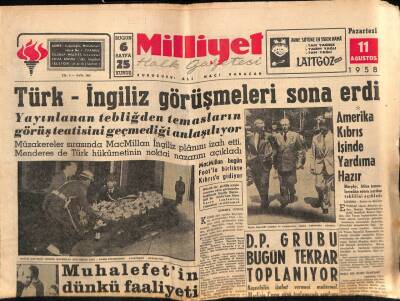 Milliyet Halk Gazetesi 11 Ağustos 1958 - Amerika Kıbrıs İşinde Yardıma Hazır GZ88687 - 1