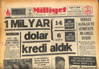 Milliyet Halk Gazetesi 11 Ağustos 1970 - Merkez Bankası Ve Gümrükte Muamele Durdu GZ87064 - 1