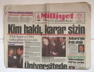 Milliyet Halk Gazetesi 11 Ağustos 1993 - Türk - İş Greve , Çiller Halka Gitme Kararı Aldı GZ7499 - 1