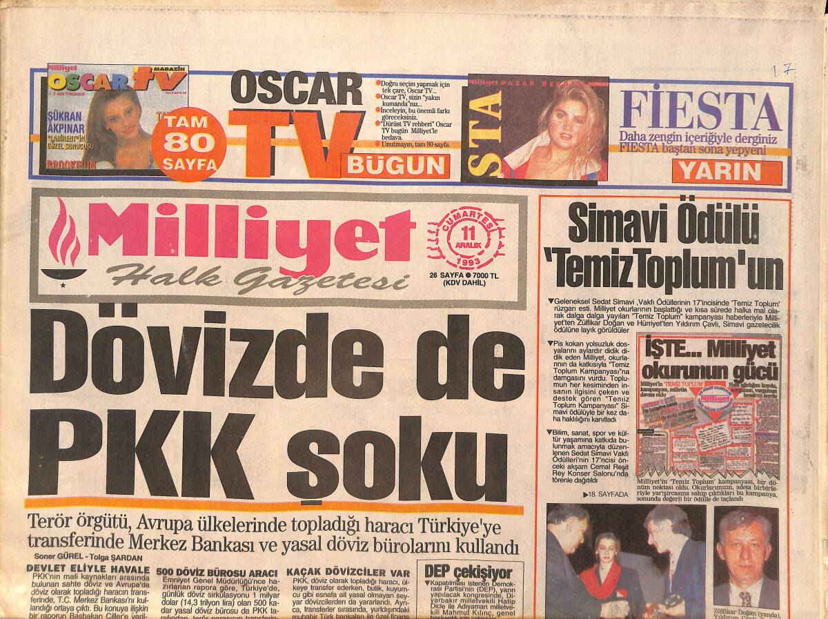 Milliyet Halk Gazetesi 11 Aralık 1993 - Fenerbahçe'nin Forvetteki İki Silahı Bülent Ve Aykut İddialı - Çiller Ve Butto Kucaklaşması GZ154660 - 1