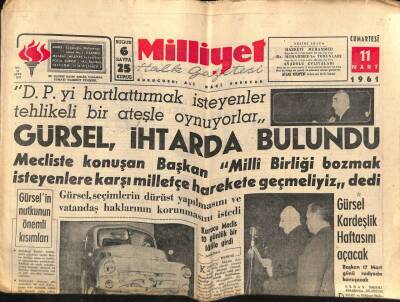 Milliyet Halk Gazetesi 11 Mart 1961 - Çanakkale Davası da Anayasa İle Birleşti GZ76222 - 1