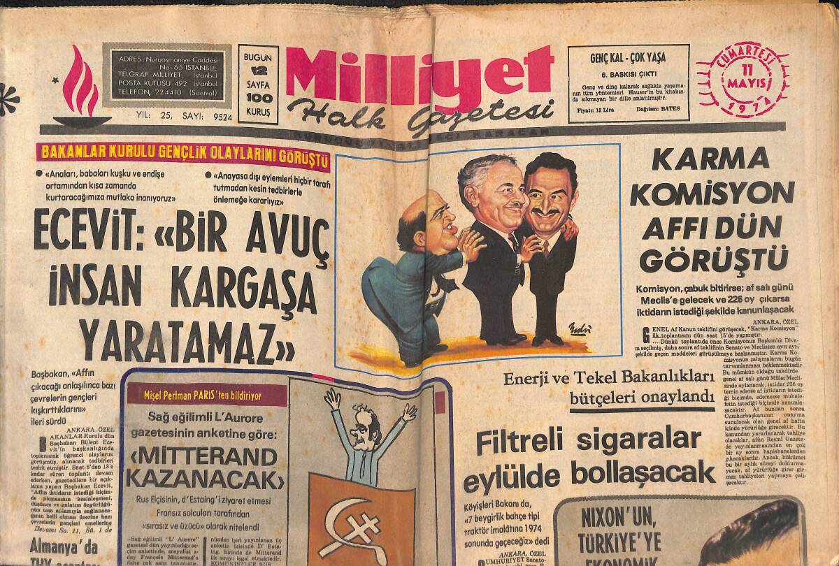 Milliyet Halk Gazetesi 11 Mayıs 1974 - 50 Bin Ton Toz Şeker İthal Ediliyor - Filtreli Sigaralar Eylülde Bollaşacak GZ133849 - 1