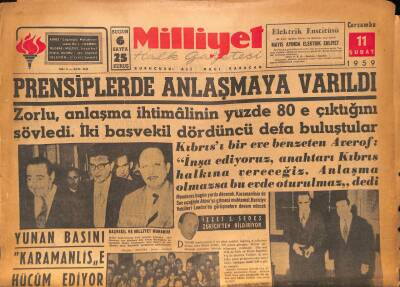 Milliyet Halk Gazetesi 11 Şubat 1959 - Prensiplerde Anlaşmaya Varıldı GZ86724 - 1