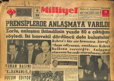 Milliyet Halk Gazetesi 11 Şubat 1959 - Yunan Basını Karamanlise Hücum Ediyor GZ86120 - 1