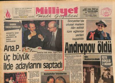 Milliyet Halk Gazetesi 11 Şubat 1984 - Andropov Öldü - Özal Oymapınar Barajını Açtı GZ127277 - 1