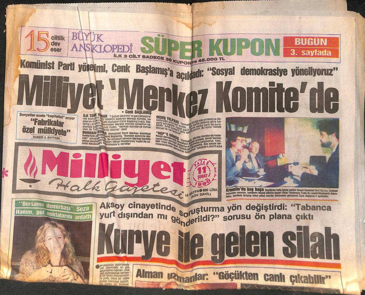 Milliyet Halk Gazetesi 11 Şubat 1990 - Aksoy Cinayetinde Soruşturma Yön Değiştirdi GZ152924 - 1
