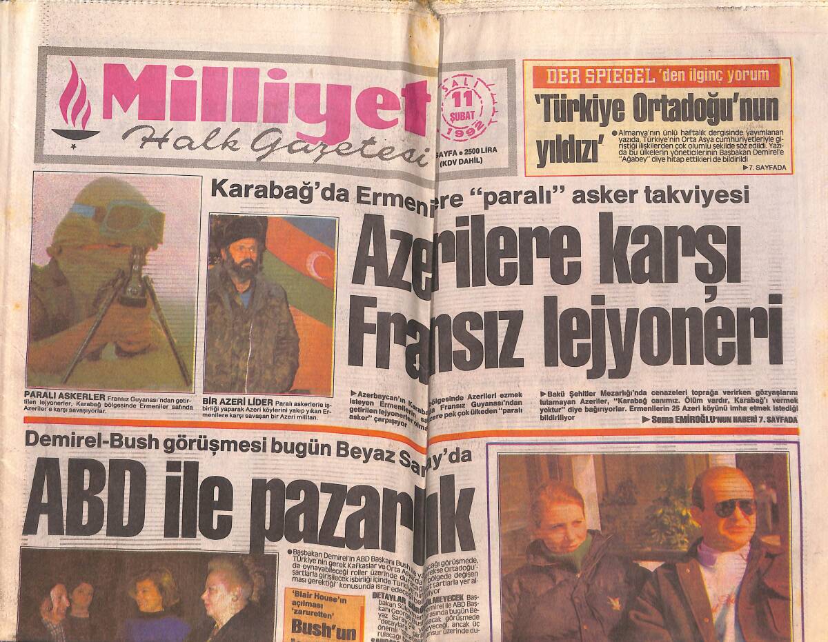 Milliyet Halk Gazetesi 11 Şubat 1992 - Azerilere Karşı Fransız Lejyoneri - Mustafa Denizli Hesap Sordu GZ132918 - 1