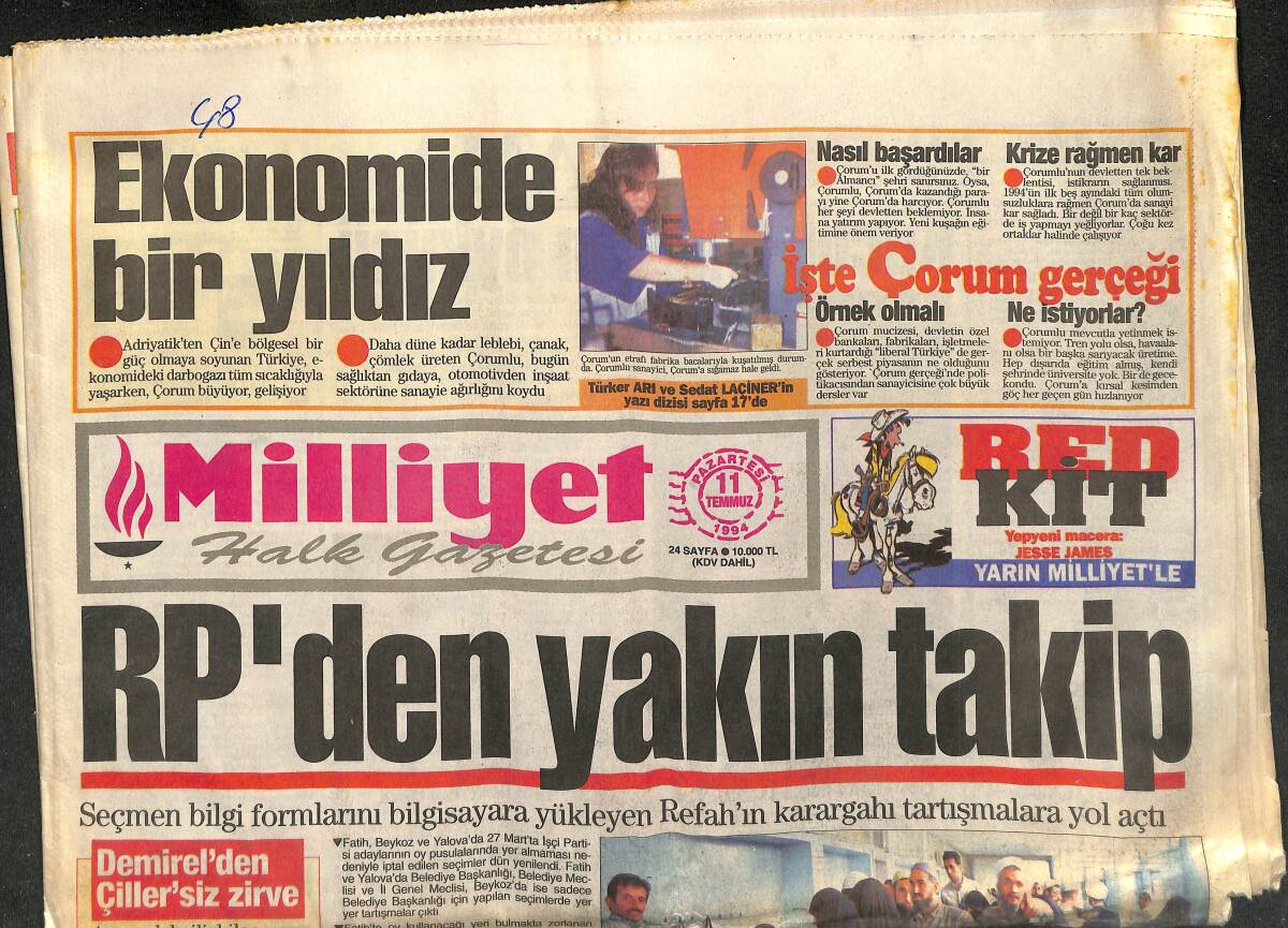 Milliyet Halk Gazetesi 11 Temmuz 1994 - RP'den Yakın Takip - Gökçek'e Göre Komünizmin Yeni Adı Laiklik GZ153162 - 1