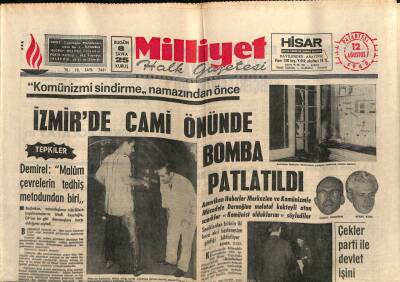 Milliyet Halk Gazetesi 12 Ağustos 1968 - İzmirde Cami Önünde Bomba Patladı GZ70454 - 1