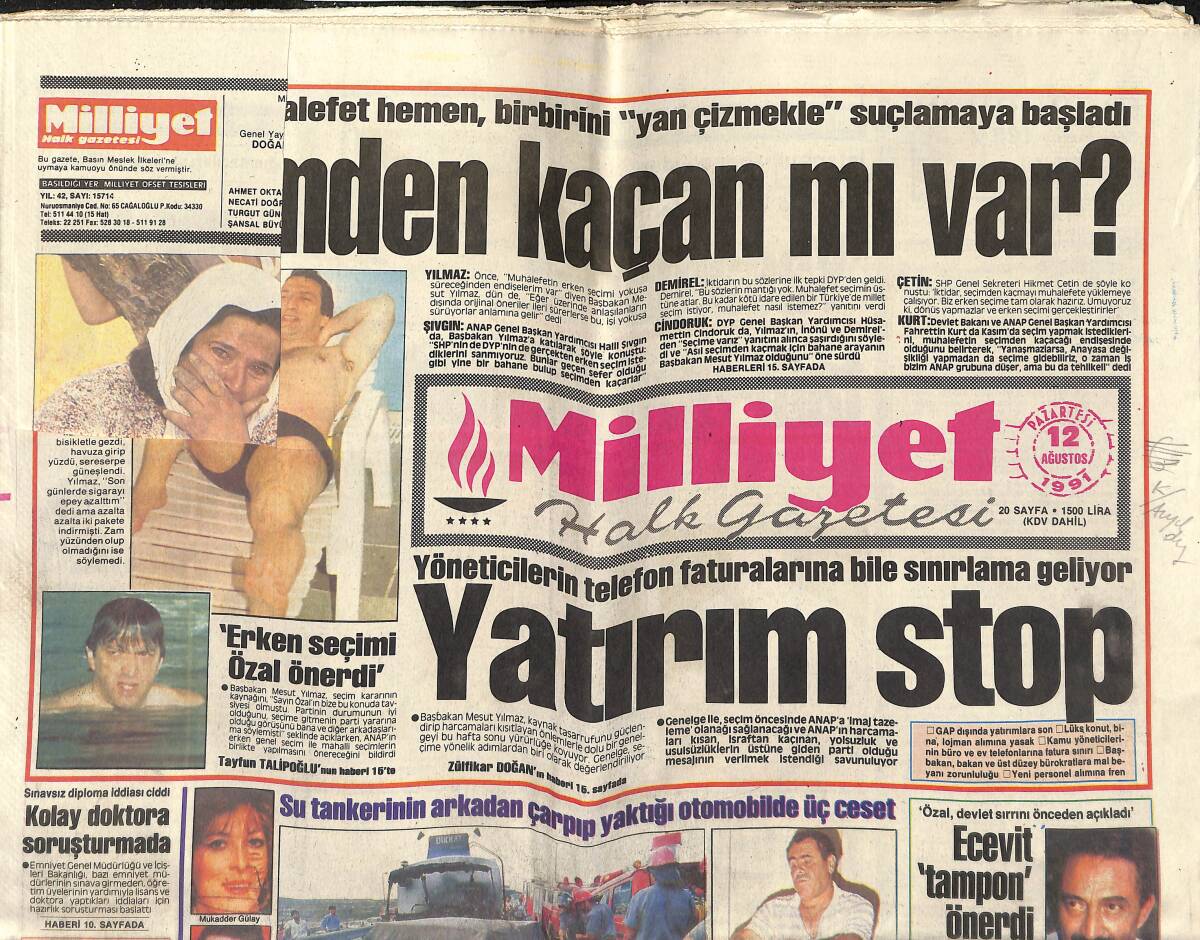 Milliyet Halk Gazetesi 12 Ağustos 1991 - Fenerbahçe'de Af Yok - Tanju Penaltıyı Atamadı GZ151228 - 1