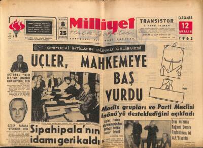 Milliyet Halk Gazetesi 12 Aralık 1962 - Arjantin Hava Kuvvetleri Kumandanı Azledildi - Sipahipalanın İdamı Geri Kaldı GZ92701 - 1