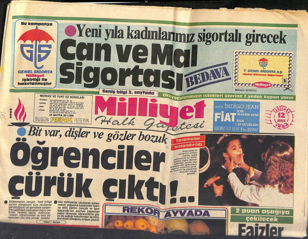 Milliyet Halk Gazetesi 12 Aralık 1984 - Evren'den Sancar'a Son Görev- Brüksel Başkonsolosumuza Suikast Girişimi GZ151292 - 1