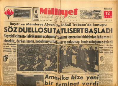 Milliyet Halk Gazetesi 12 Ekim 1957 - Amerika Bize Yeni Bir Teminat Verdi GZ117833 - 1