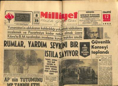 Milliyet Halk Gazetesi 12 Eylül 1964 - Otomobil İthalinden Alınan Fon Kalkıyor - Rumlar , Yardım Sevkini Bir İstila Sanıyor GZ121457 - 1