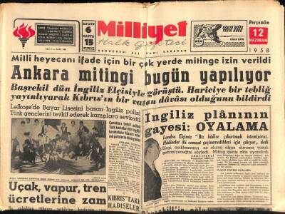 Milliyet Halk Gazetesi 12 Haziran 1958 - Ankara Mitingi Bugün Yapılıyor GZ88926 - 1