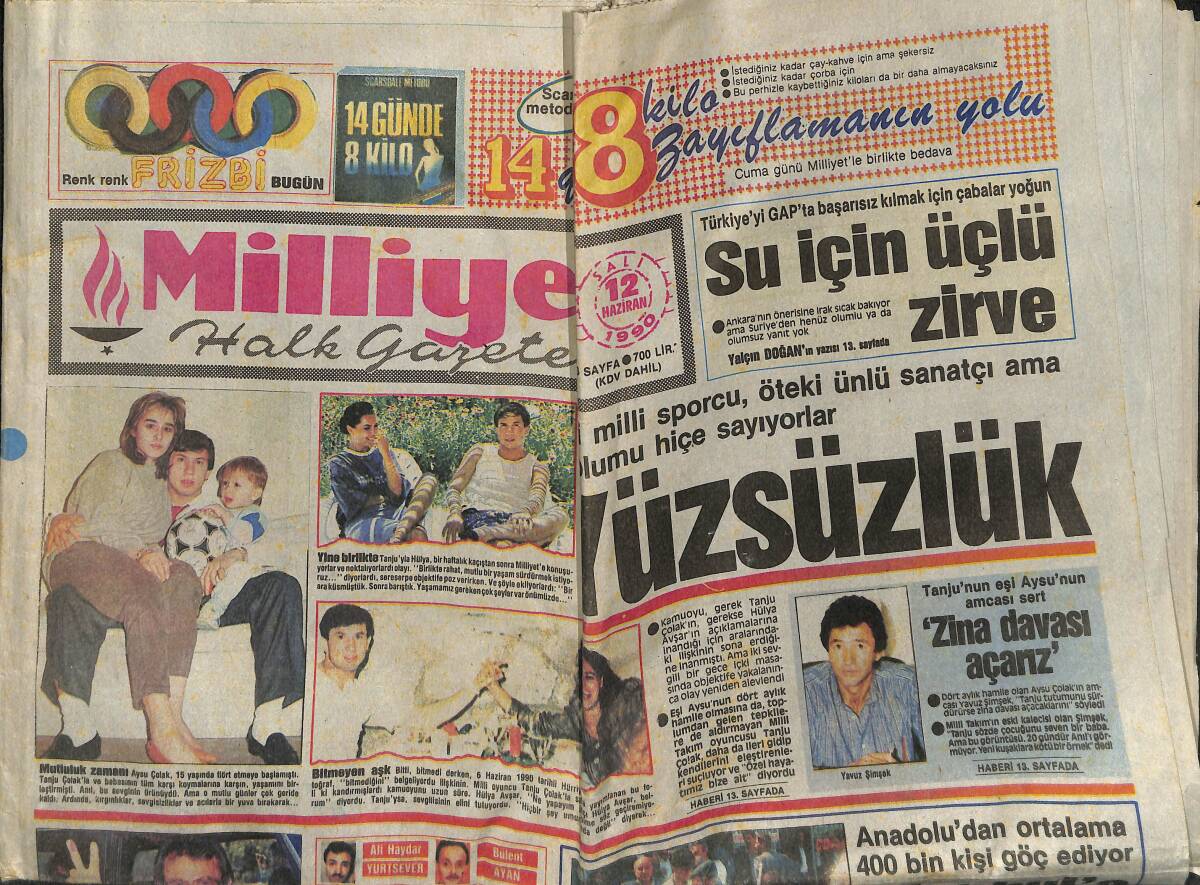 Milliyet Halk Gazetesi 12 Haziran 1990 - Tanju Çolak, Aysu Çolak Ve Hülya Avşar - Efe Özal'ın Manken Aşkı GZ152357 - 1