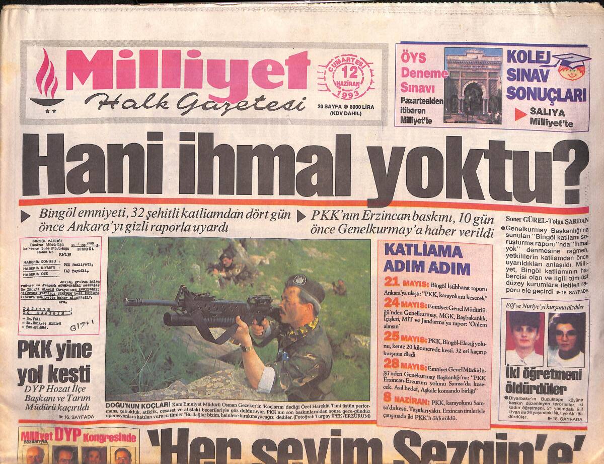 Milliyet Halk Gazetesi 12 Haziran 1993 - Galatasaray Milanlı Boban'ın Peşinde - Gence'de Sovyet Bayrakları GZ132907 - 1